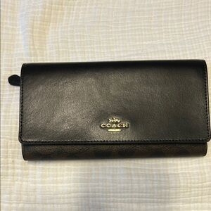 Coach Black Leather Tri Fold Wallet